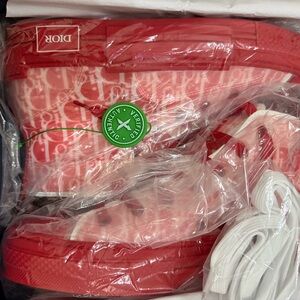 Dior Red and White Logo Jacquard Sneakers